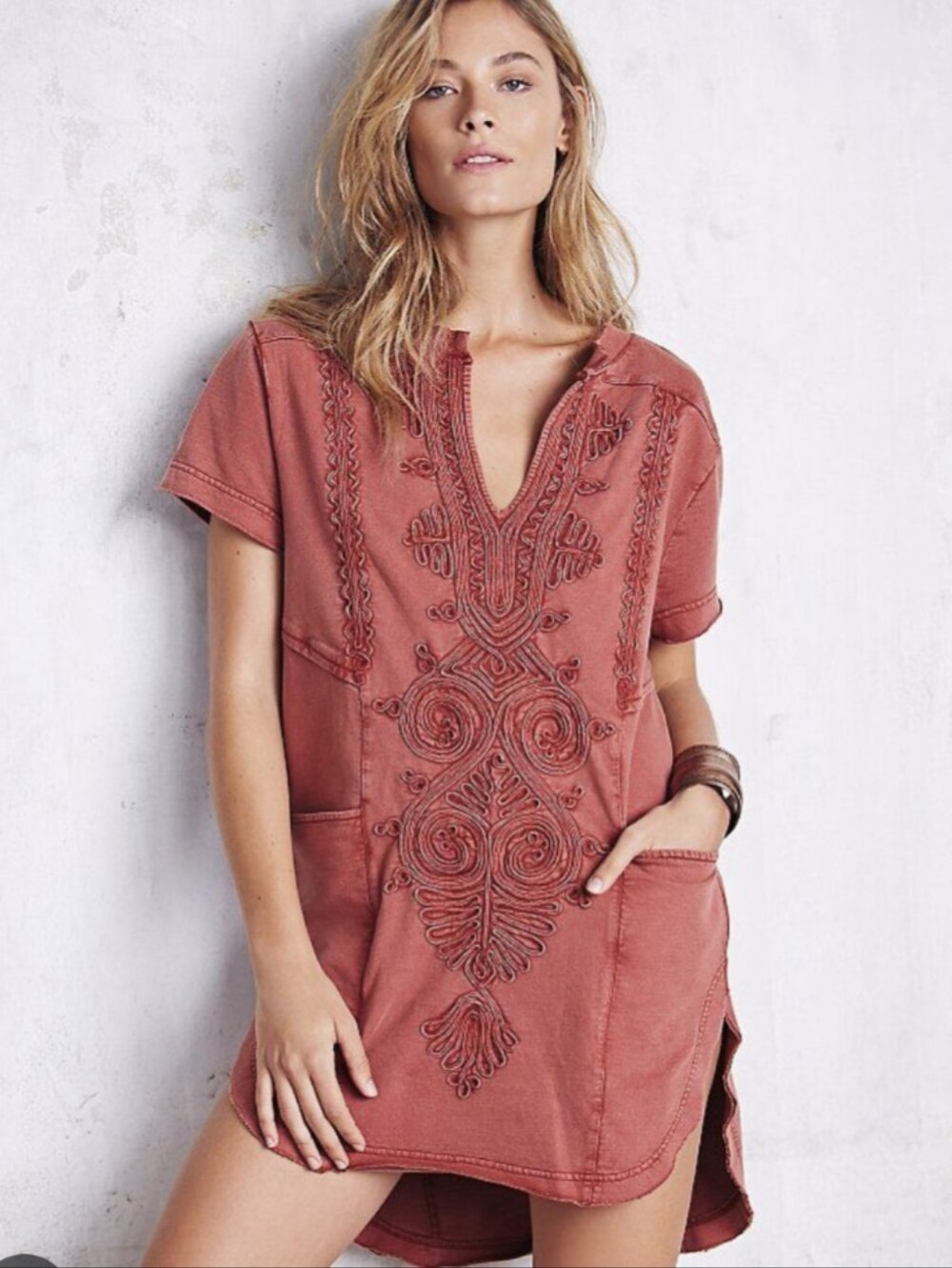 Free People Abstract Mini Dress Tunic With Open Back